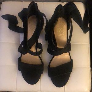 Vince Camino Black Wrap Faux Suede Heels